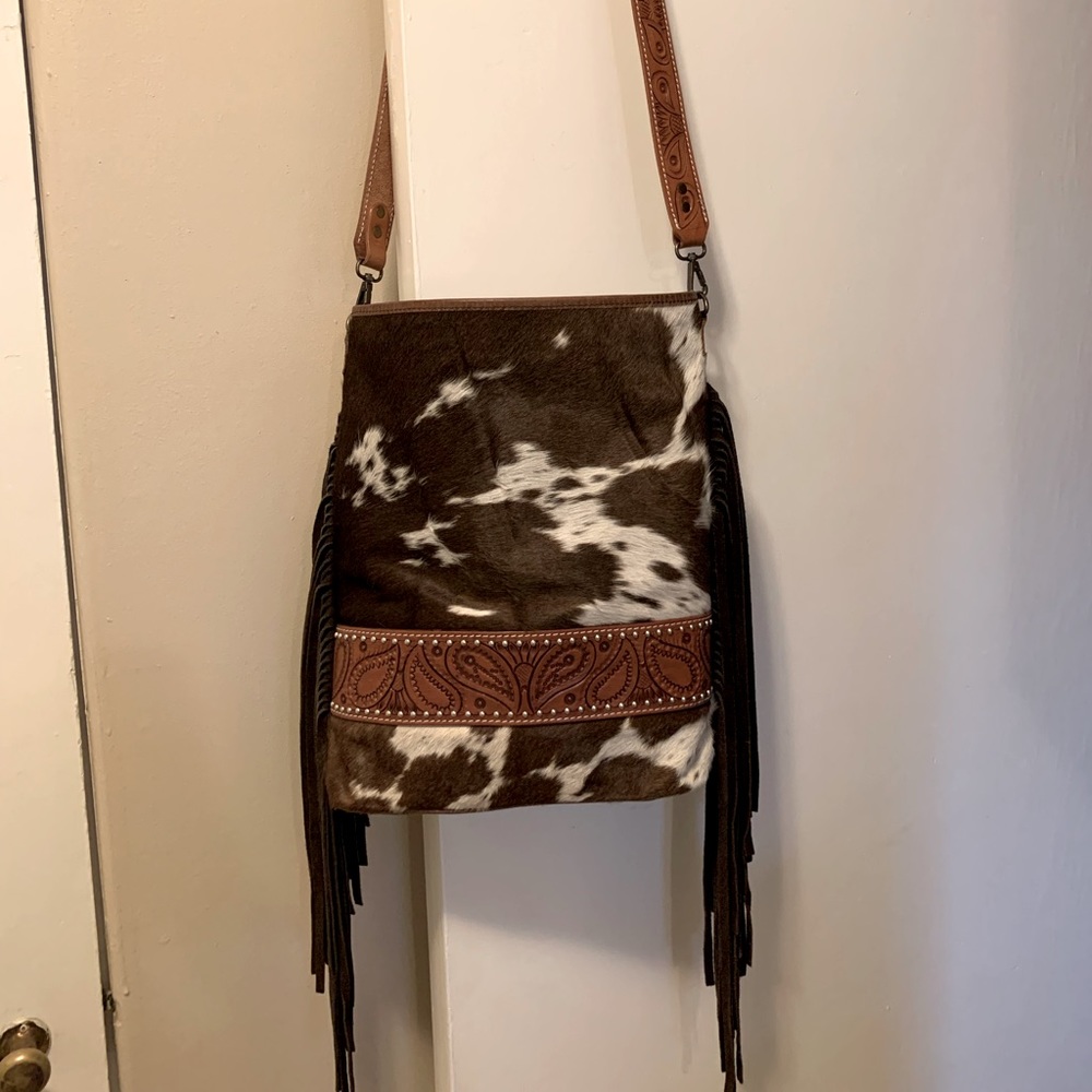American Dream Hair On Tooled Leather Cross Body Bag